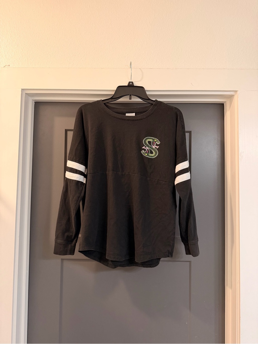 Riverdale Black Long Sleeve Graphic Top with White Sleeve Stripes Size S